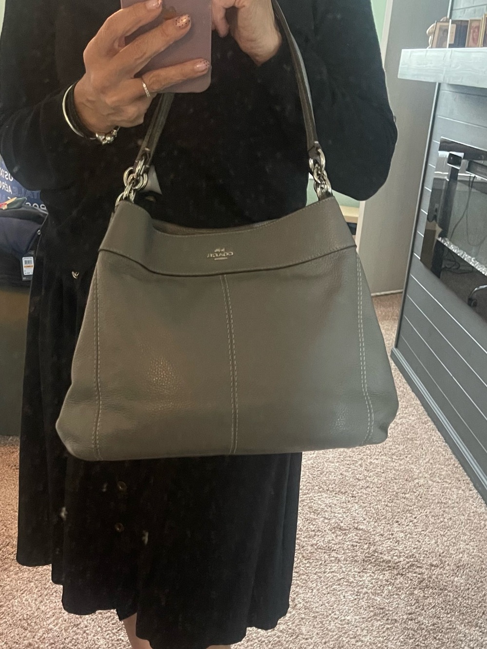 Coach Lexy Gray Pebbled Leather Hobo Shoulder Bag - Picture 8 of 9